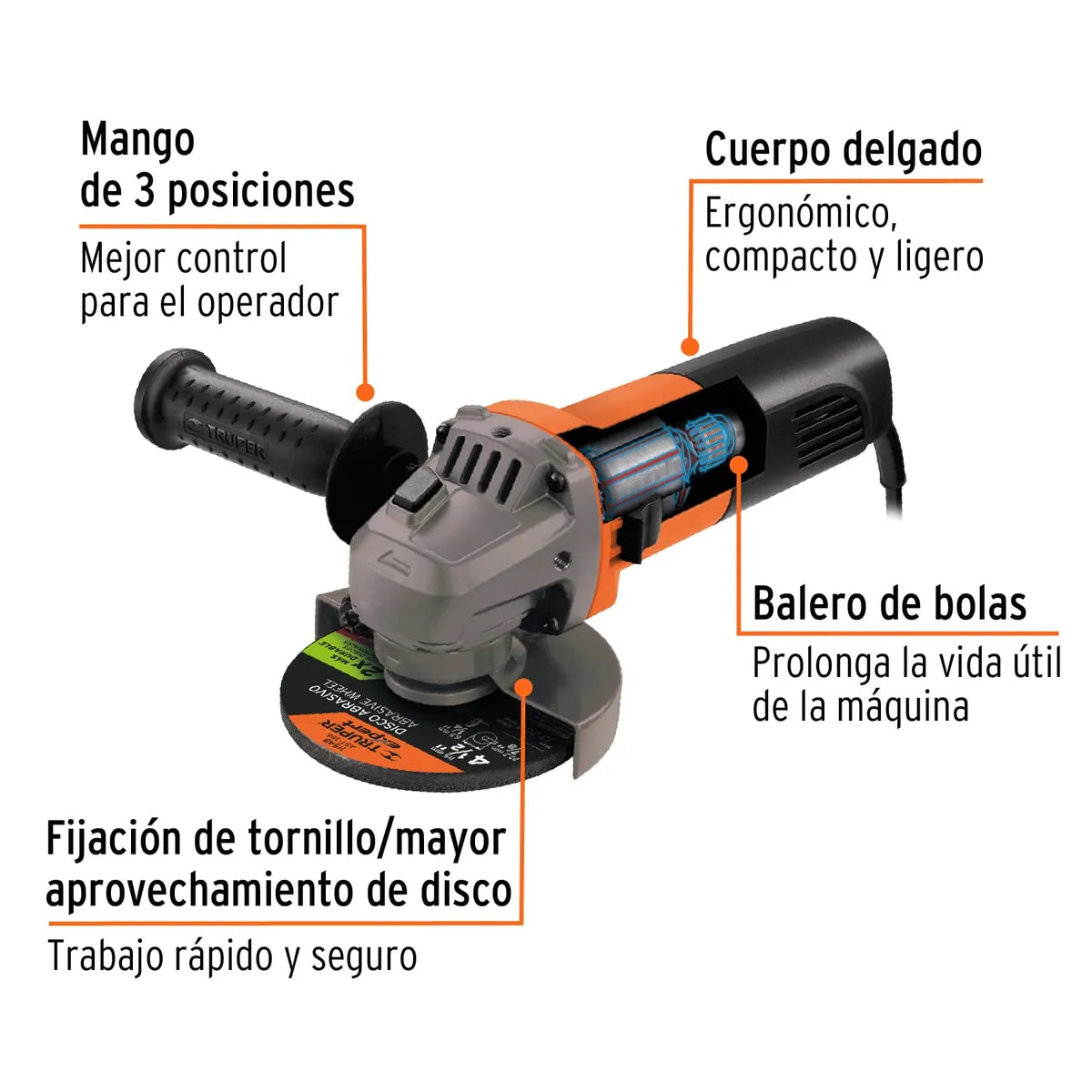 Amoladora Esmeril Angular 4 1/2" 800 W Truper