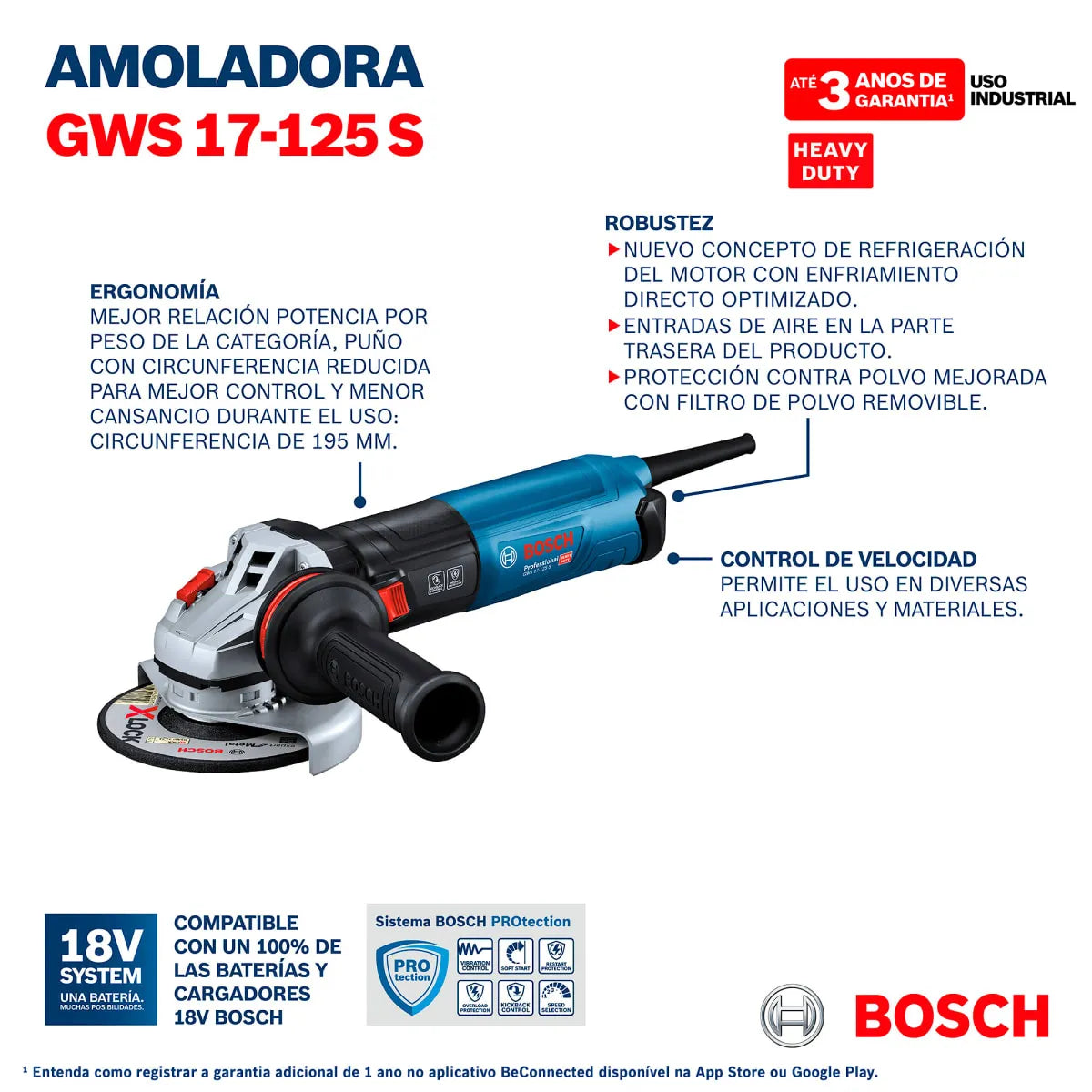Esmeril Angular 5" 1700w 11500 rpm Bosch GWS 17-125 S