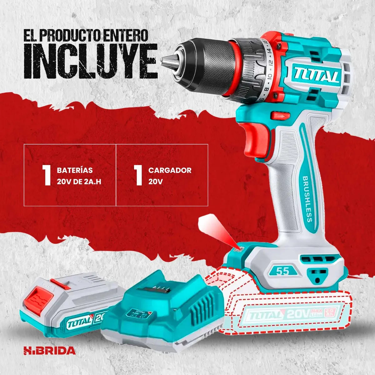 Taladro Atornillador 55nm 1BateriaCargadorTotal